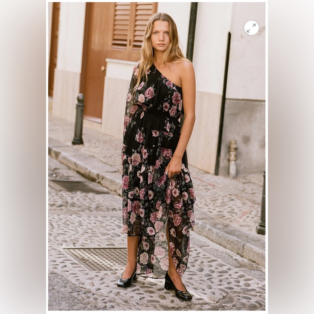 Veda One Shoulder Maxi Dress, Color: Black/Rose - New With Tags, Size Medium